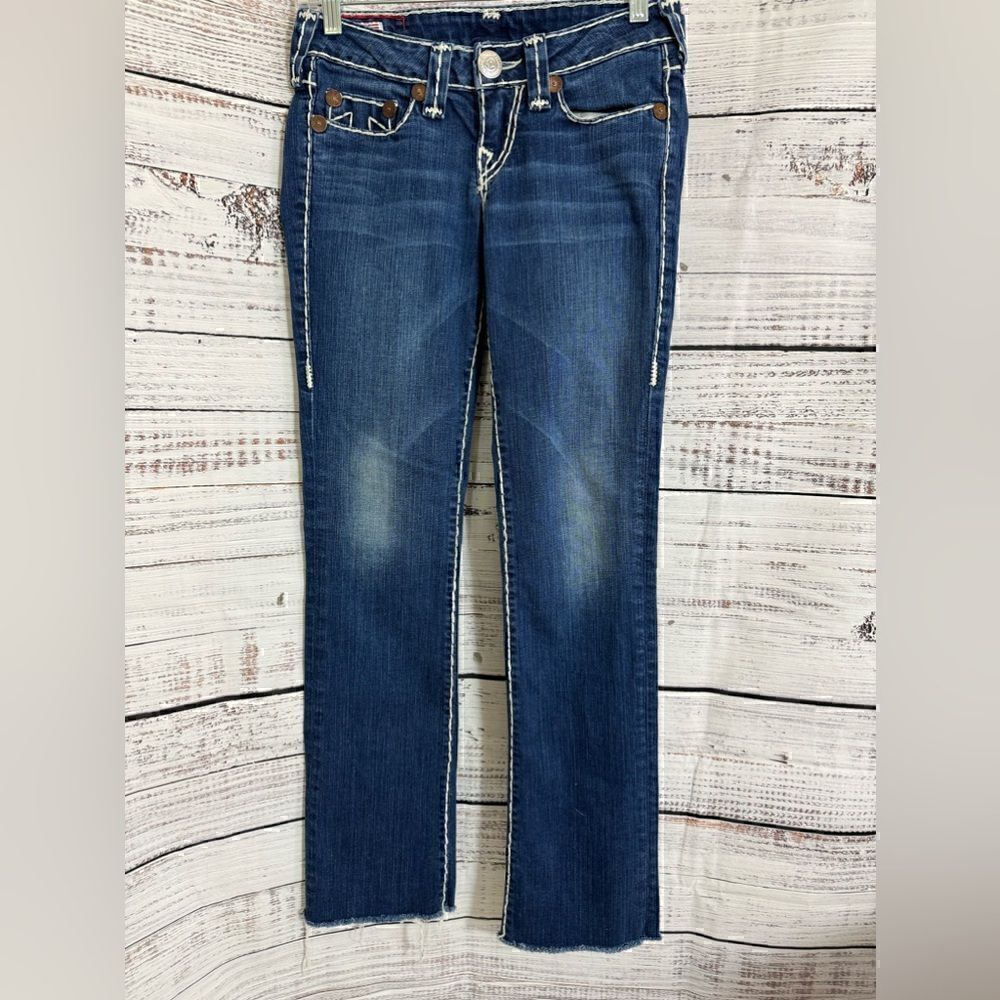 True Religion Jeans Womens Sz 25 Stitch Embroidered Johnny Super T Blue straight